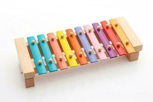 AI generated Colorful wooden xylophone on white background photo