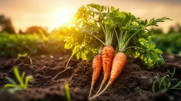 AI generated Carrot on ground. Freshly picked carrots. photo