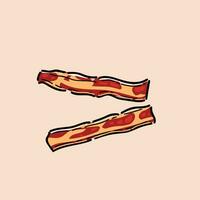 Fried bacon strips. Two strips of fried crispy bacon on cream background logo design. Fried bacon for burger and sandwich of food for shops and markets vector design and illustration.