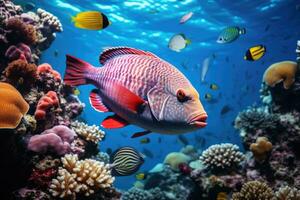 AI generated Sea fish and coral reef photo