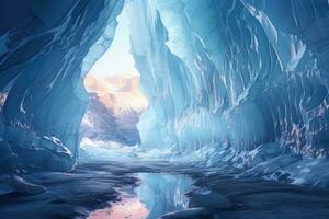 ai generado un cueva con hielo y agua foto