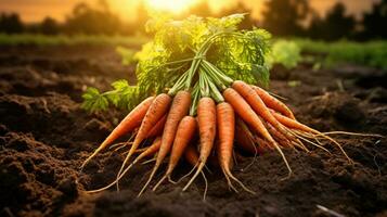 AI generated Carrot on ground. Freshly picked carrots. photo