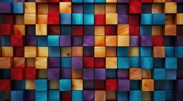 AI generated Abstract block stack wooden 3d cubes, colorful wood texture for backdrop photo