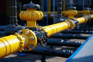 AI generated Pipeline valves. Gas transportation with gas or pipeline valves photo