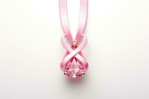 AI generated Pink diamond necklace with pink ribbon. Symbol of the fight against breast cancer photo