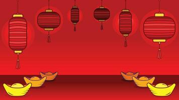 Chinese lunar new year empty copy space background with no text. Lanterns and sycee gold ingot decorative vector illustration for website wallpaper, social media backdrop, prints, and other purposes