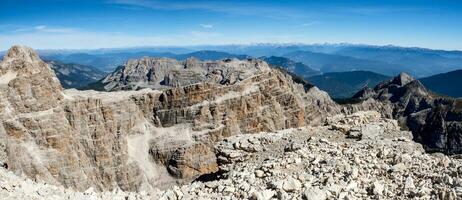 Panoramic view of famous Dolomites mountain peaks, Brenta. Trentino, Italy photo
