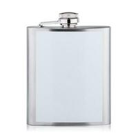 Stainless hip flask for alcohol isolated on white background photo