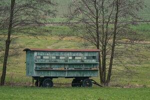 Mobile beehive caravan in the meadow photo