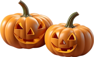 AI generated two pumpkins with faces on them, on a transparent background png