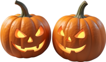 AI generated two pumpkins with faces on them, on a transparent background png