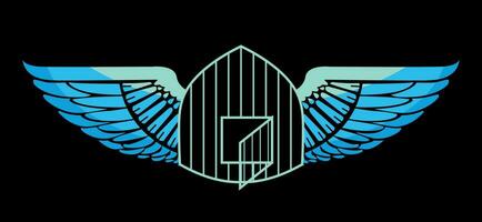 Cage t-shirt design with wings on a black background. Metaphorical image. vector