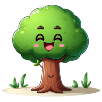 ai généré arbre avec vert feuilles - dessin animé de arbre sur transparent Contexte png