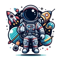 AI generated spaceship rocket illustration and astronaut - astronaut cartoon on transparent background png