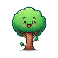 AI generated tree with green leaves - cartoon of tree on transparent background png