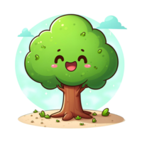 AI generated tree with green leaves - cartoon of tree on transparent background png