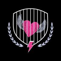 T-shirt design of a winged heart locked in a cage. Conceptual illustration. vector