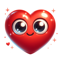 AI generated cartoon heart with eyes and smile on transparent background png