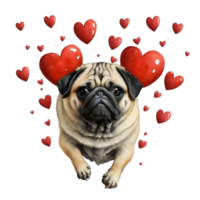 AI generated dog on the background of hearts, watercolor graphics full of love for someone you love png