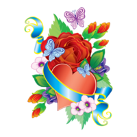 PNG - Heart and Flowers PNG Decorative