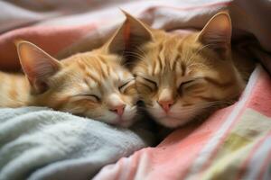 AI generated Two cats snuggling on a blanket photo