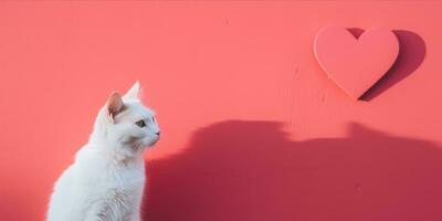 ai generado gato mirando a un corazón en el pared foto