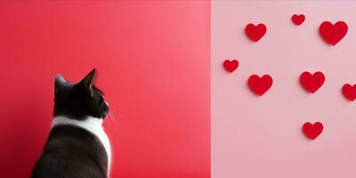 AI generated Cat gazing at a heart on the wall photo