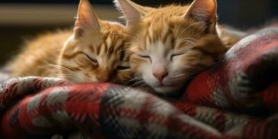 AI generated Two cats snuggling on a blanket photo