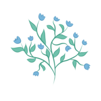 blue flowers on a branch with leaves on a transparent background png