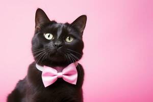 AI generated Cat with pink bow tie on pink background photo