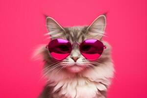 ai generado gato con corazón conformado Gafas de sol en rosado antecedentes foto