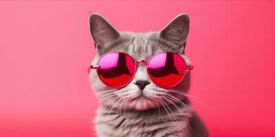 AI generated Cat with heart shaped sunglasses on pink background photo