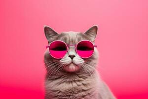 AI generated Cat with heart shaped sunglasses on pink background photo