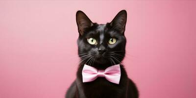 AI generated Cat with pink bow tie on pink background photo