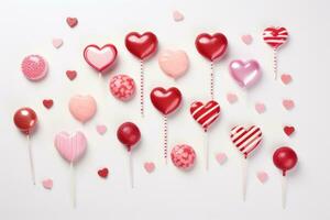 AI generated Valentine themed flat lay with gifts and candies photo