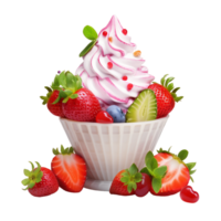 AI generated whipped cream strawberries glass bowl fluffy fresh png