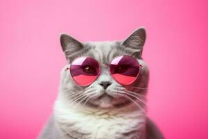 AI generated Cat with heart shaped sunglasses on pink background photo