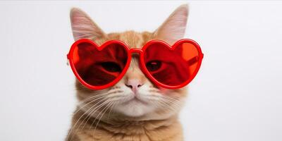 ai generado gato con corazón conformado Gafas de sol foto