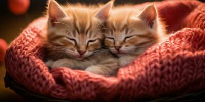 AI generated Kittens snuggling with a heart photo
