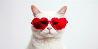 ai generado gato con corazón conformado Gafas de sol foto