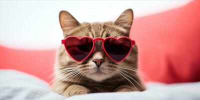 ai generado gato con corazón conformado Gafas de sol foto