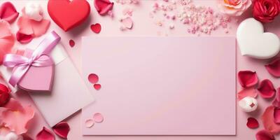 AI generated Valentine themed composition with blank paper for message photo