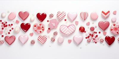 AI generated Valentine themed flat lay with gifts and candies photo