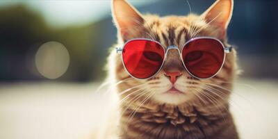 ai generado gato con corazón conformado Gafas de sol foto