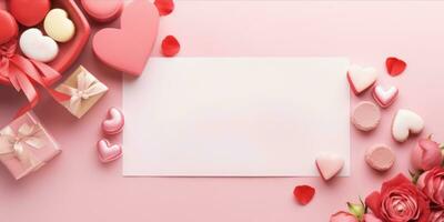 AI generated Valentine themed composition with blank paper for message photo