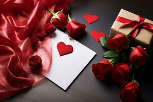 AI generated Valentine themed composition with blank paper for message photo