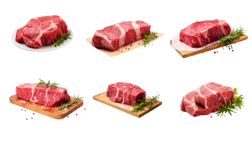 ai generado colección de png. crudo carne de vaca aislado en un transparente antecedentes. png