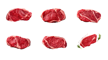 AI generated Collection of PNG. Raw beef top view isolated on a transparent background. png