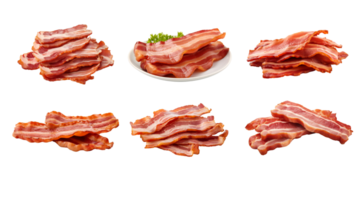 AI generated Collection of PNG. Cooked bacon rashers isolated on a transparent background. png