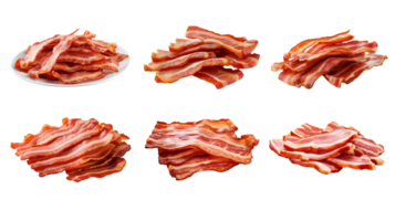 AI generated Collection of PNG. Cooked bacon rashers isolated on a transparent background. png